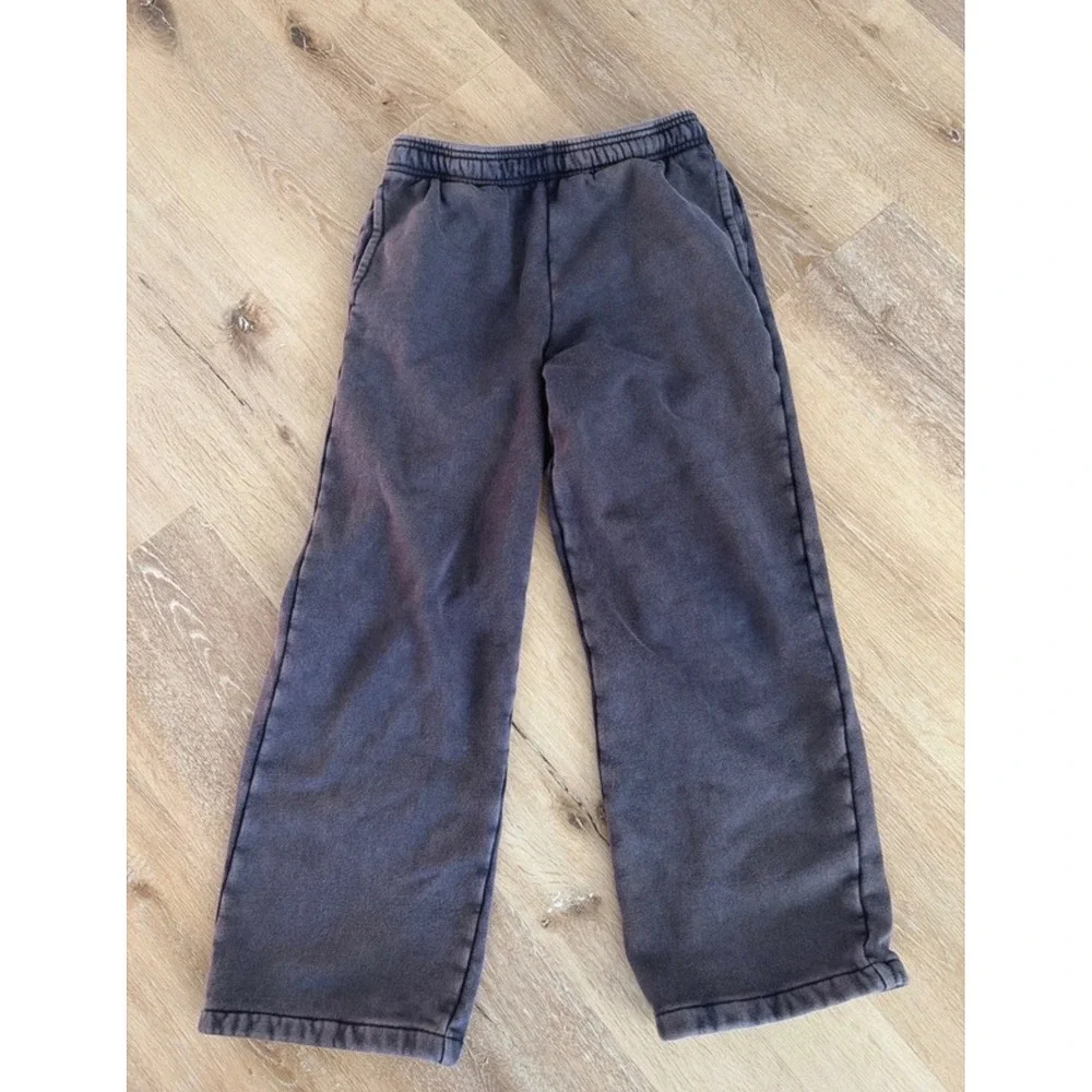 Gap Kids XL Faded Black Wide Leg Sweatpants Fleece Lined Joggers Charcoal